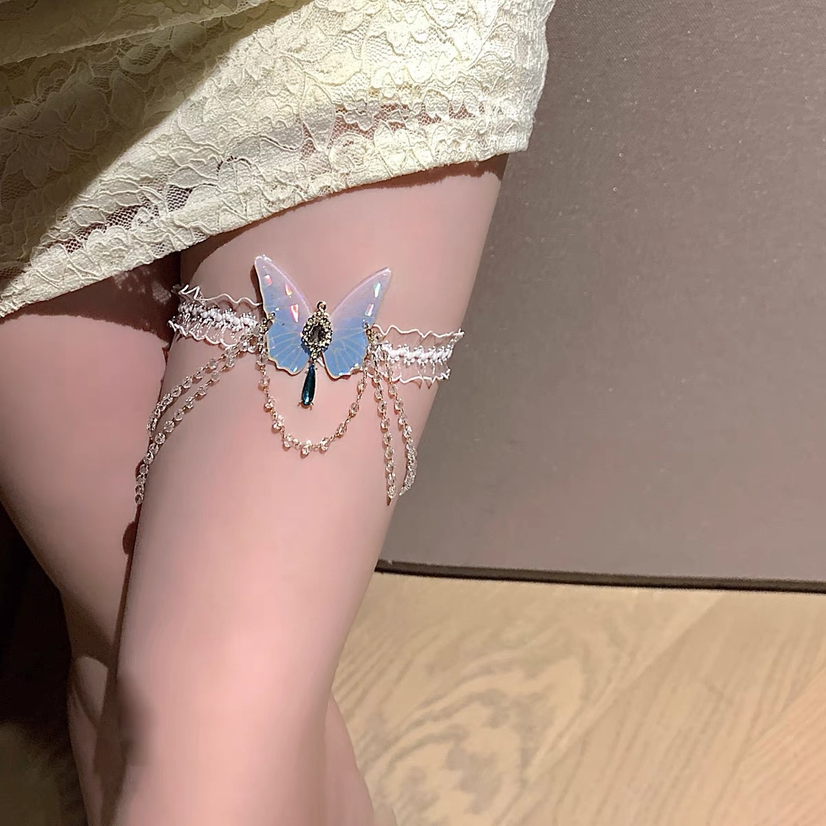 Body Jewelry For You - 패션 나비 패턴 탄성 레이스 다리