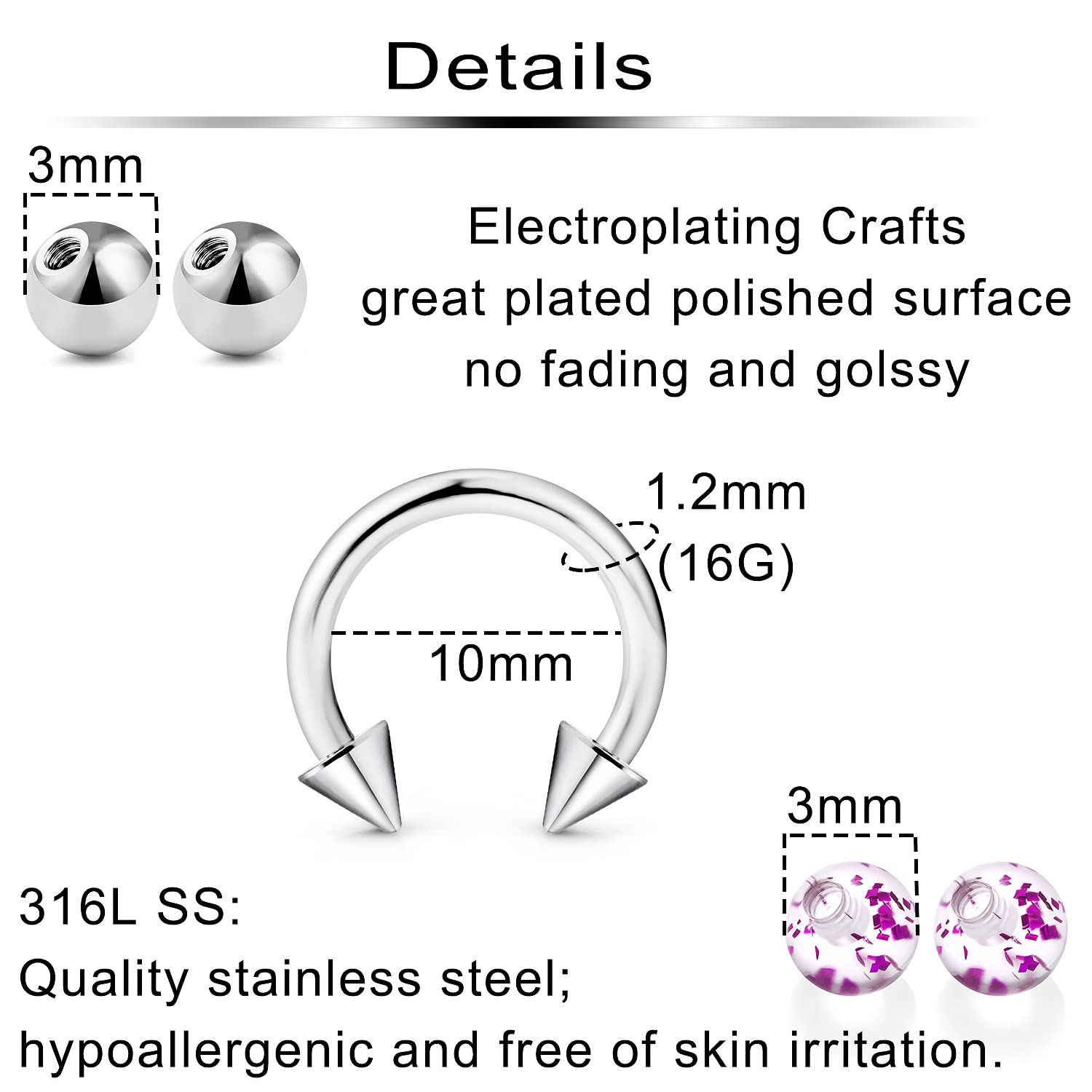 말굽 모양의 링 10개, 교체용 볼 30개, 16G 수 - Body Jewelry Replacement Ball 리뷰 및 가격