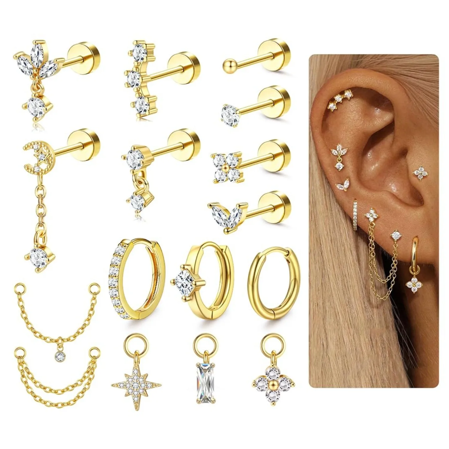 여성을 위한 16게이지 연골 귀걸이, 평평한 뒷면, 저 - Body Jewelry Surgical Steel 리뷰 및 가격